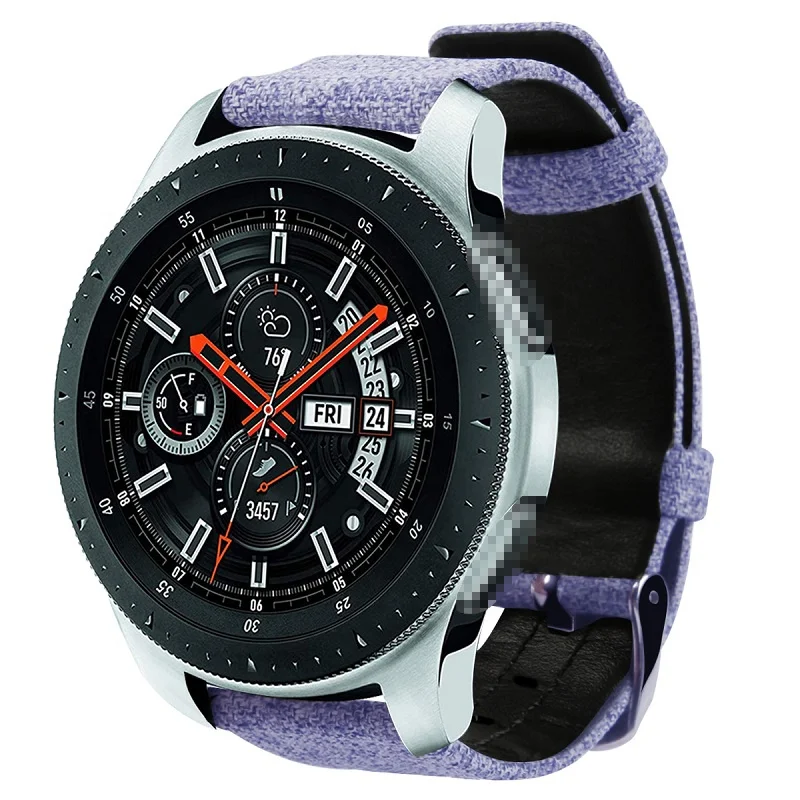 

Fitness Band for Galaxy Watch 46mm Genuine Leather Nylon Canvas Watch Strap, Blue grey/dark brown/baby purple/white/cyan/orange/baby grey