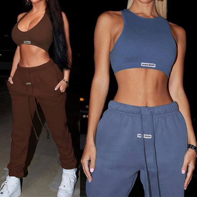 

GX7274 Fashion Women Boutique Clothing Trending Casual Sport Outfit Halter Tank Top and Sweatpants 2 Piece Set