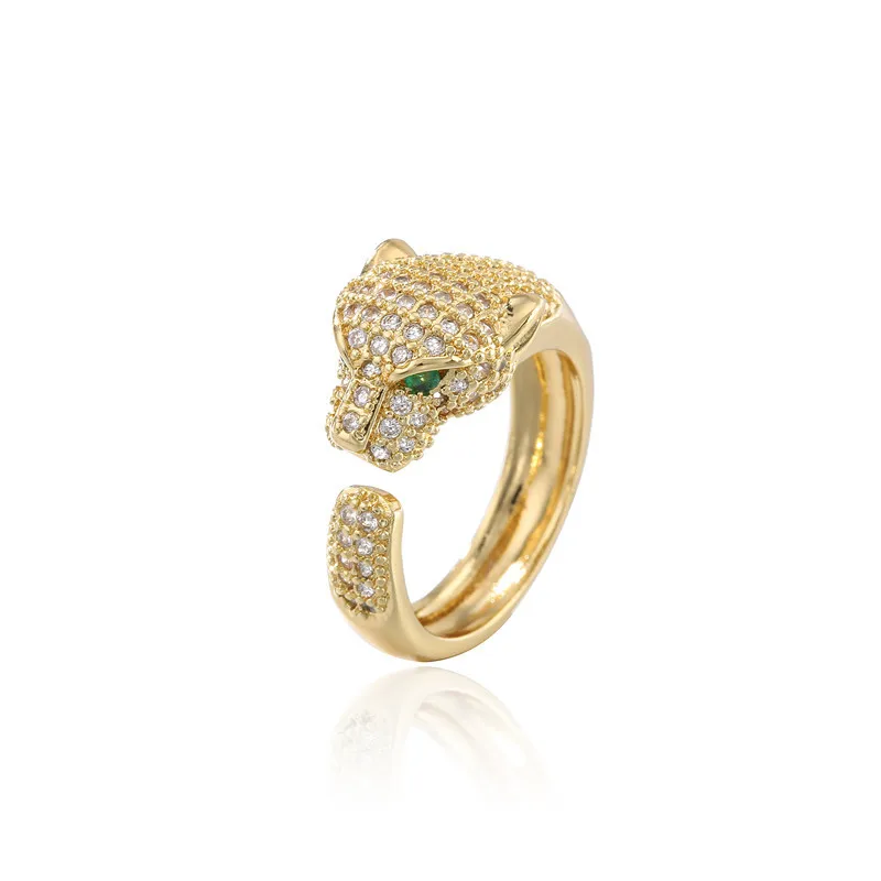 

Hop Trendy Jewelry 18K Gold Plated Brass CZ Panther Head Ring Adjustable Open Ring