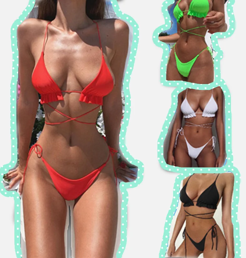 

summer beach woman wear simple swimsuit 4 color girl play party sexy bikini hot product crossover strap bikini