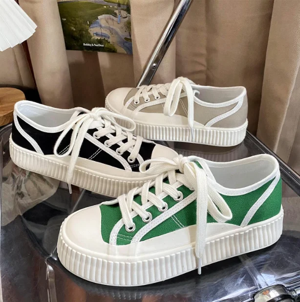 

2021 new casual fashion platform sponge cake shoes retro street canvas shoes