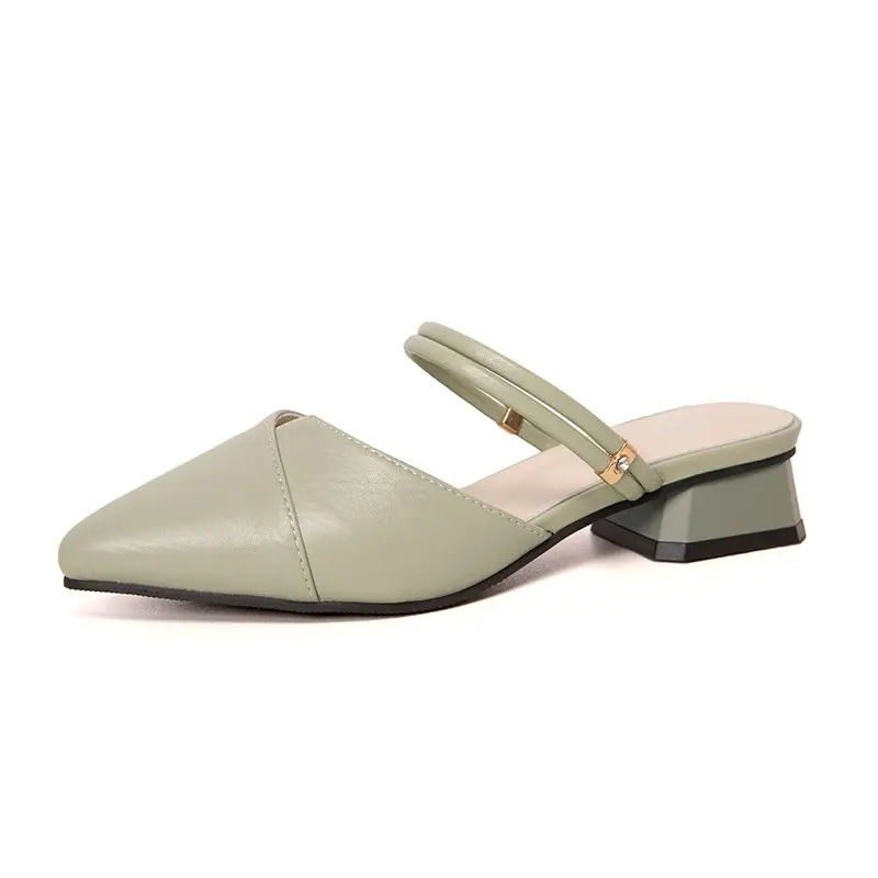 

2021 Women fall shoes Fashion Ladies 2 ways to wear stylish Design Mules Sexy low heel Women Slipper Shoes, Black, beige,green