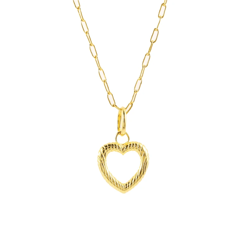 

ROXI 925 sterling silver women hollow love heart pendant paperclip chain necklace, Gold