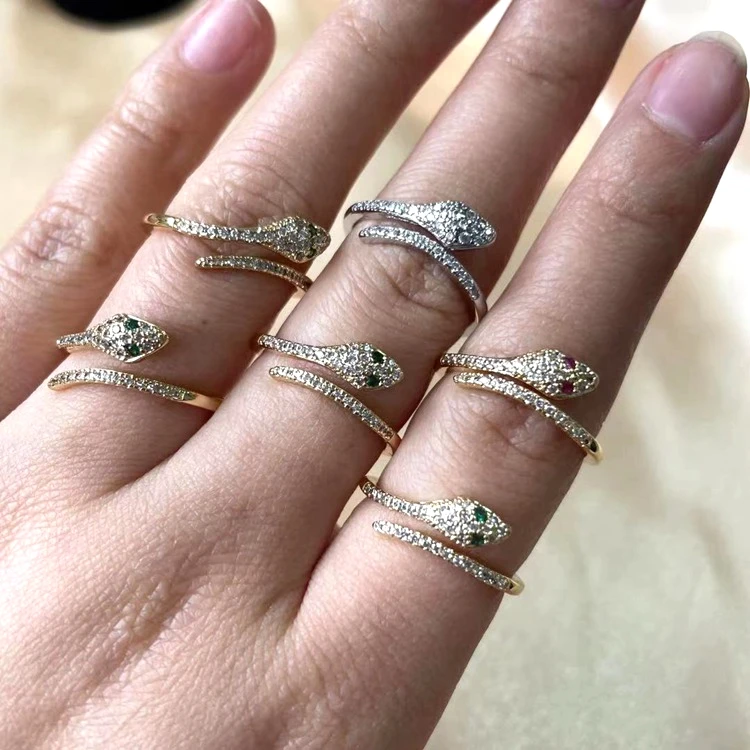

18k Silver Gold Plated Zircon Snake Shape Ring For Women Adjustable Open Finger Rings Accessories Jewelry, Silver , gold , rose gold