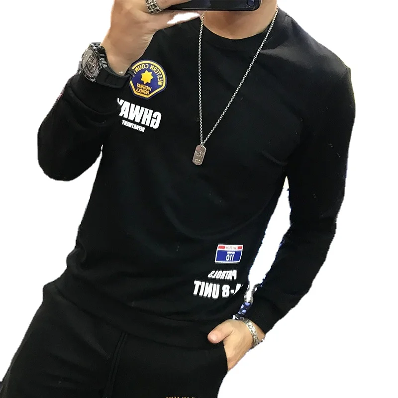 

Autumn 2021 new fashion brand hoodie Men's Korean edition trend printed round collar slim slim handsome simple long sleeve T-shi
