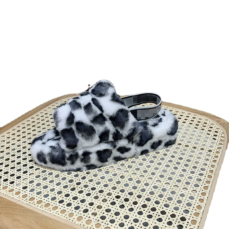 

Winter Sheepskin Fur Sandals Girls New Fashion Design Sheepskin Indoor Slides Autumn Wool Fur Shoes Platform Fur Slippers