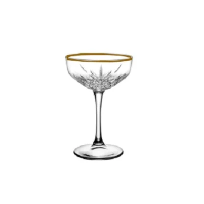 

Li Qing Factory Wholesale Creative Engraving Champagne Glasses with Gold Rim Coupe Glass Cups