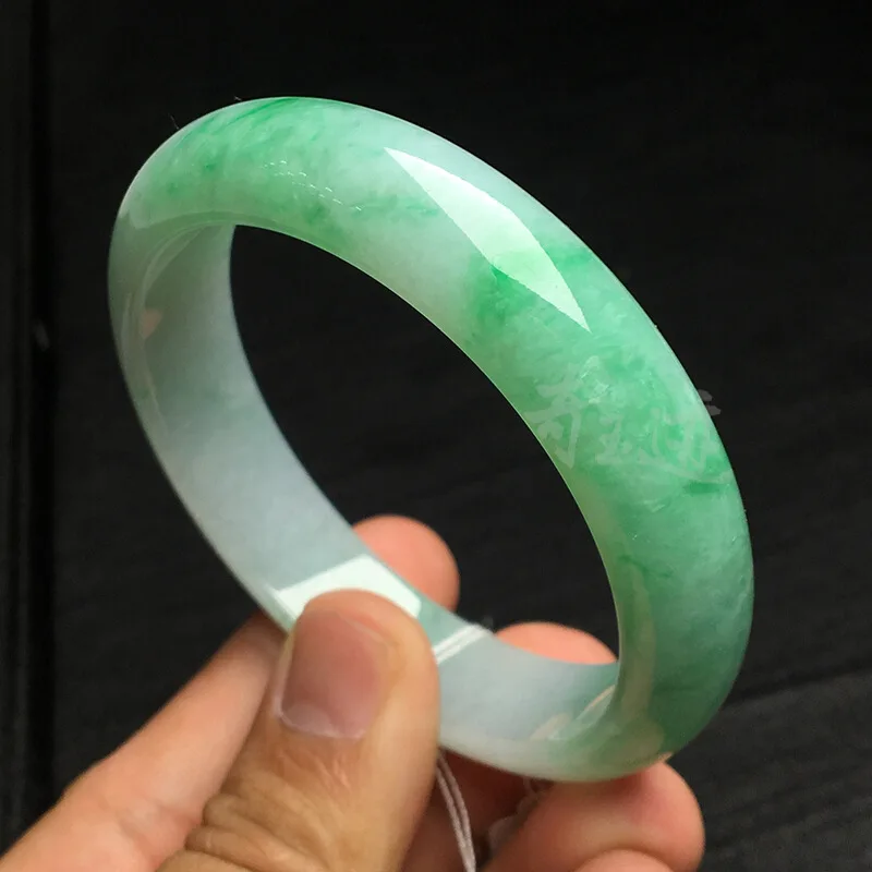 

Fashion classic jadeite green female ice waxy kind of floating flower natural real jade bracelet bangle, As pictures