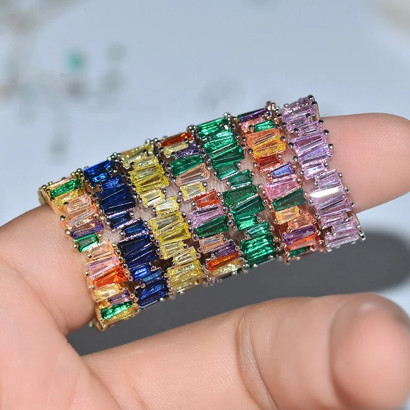 

Wholesale Silver Plated Zircon Rings Rainbow Colorful Shiny Gift rings Jewelry