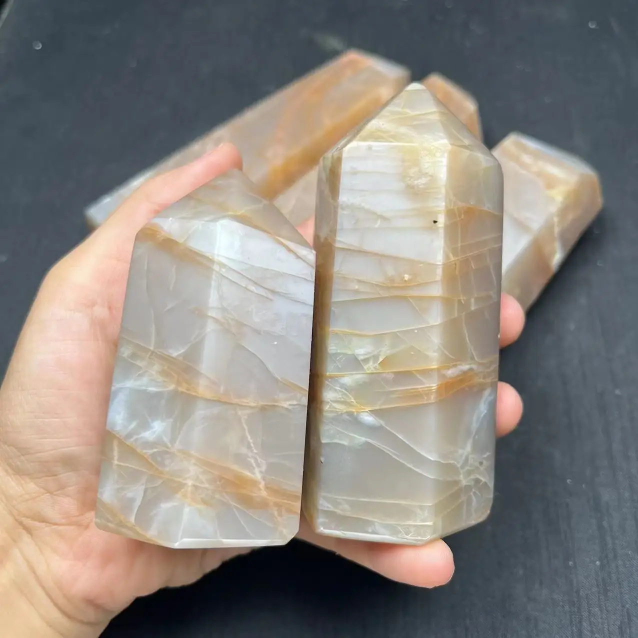 

Hot Sale Polished Reiki Stone Healing Quartz Crystal Tower Peach Moonstone For Fengshui Decoration
