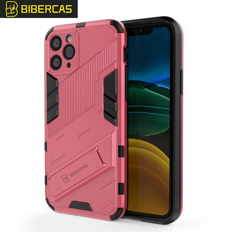 

double layer Anti-fall New Design Black Frosted Matte Slim back cover for IPHONE 11 PRO army cellphone case with stand man