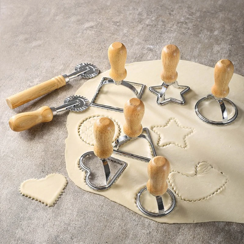 

Baking Utensils Dumplings Tool Dough Cutting Mold Pastry Maker Ravioli Cutter Stamp Maker With Wooden Handle For Biscuit Mould, As photo or customized