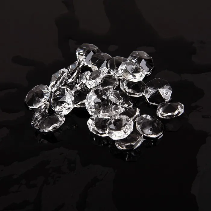 

Transparent Octagonal Prisms Crystal Beads  Hanging Chandelier Parts In 2 Holes For Decorative And Wedding, Clear