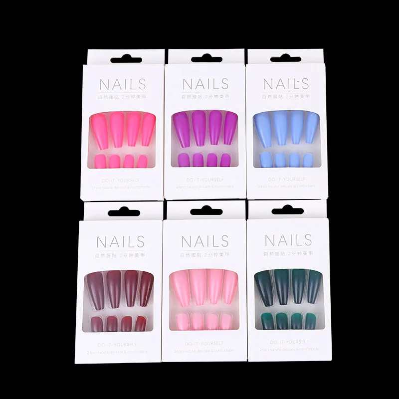 

24pcs Professional Stiletto Artificial Nails Press on Nail Art Fingernails Coffin Colorful Fake Nail Tips, Multiple colour