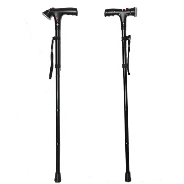 

wellwalk aluminum alloy folding walking stick non-slip scalable cane with LED light and SOS alarm for senior citizen, Customized