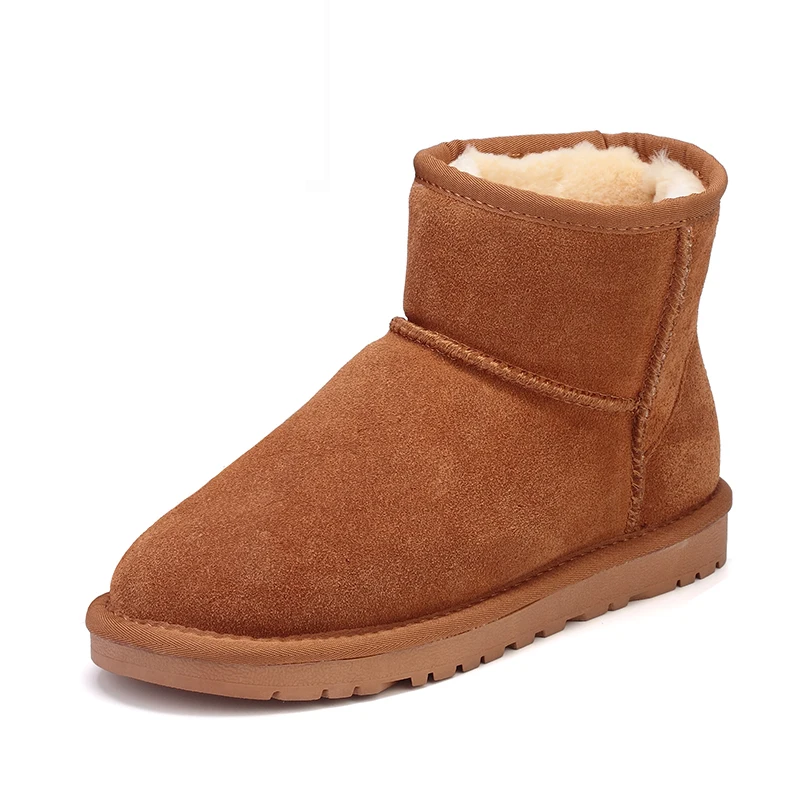 

Free Sample Classic Women Cowhide Leather Anti-Slip Snow Boots Warm Winter Shoes For Women