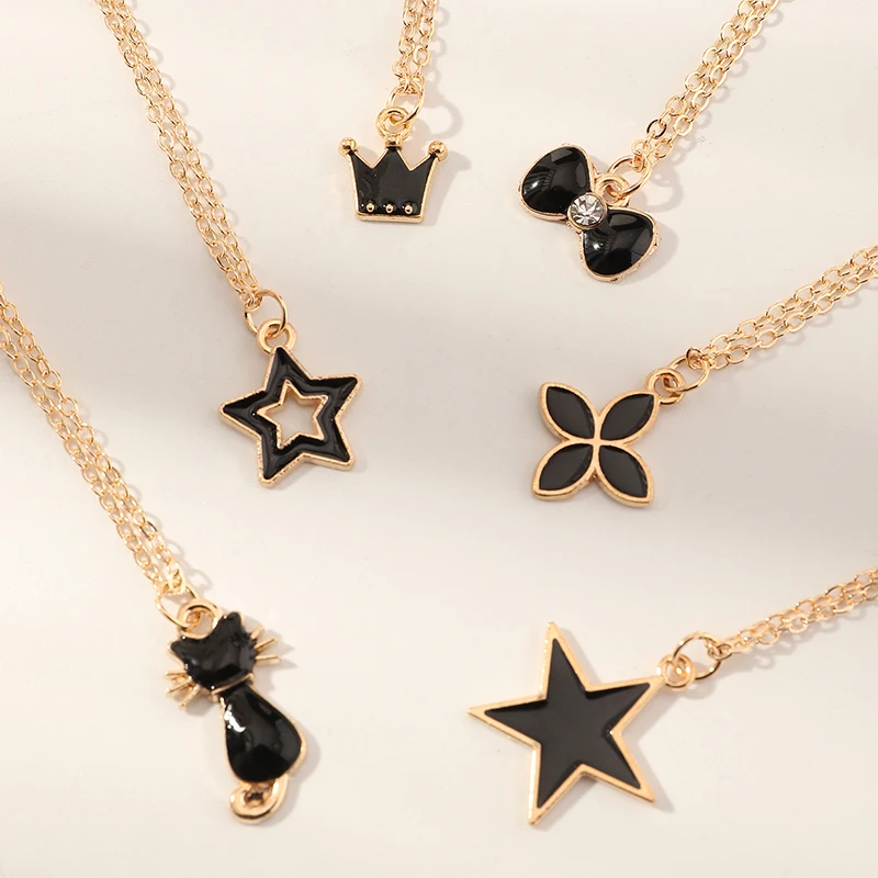 

6pcs/set Fashion Black Cartoon Star Choker Necklace Crown Jewelry For Girls