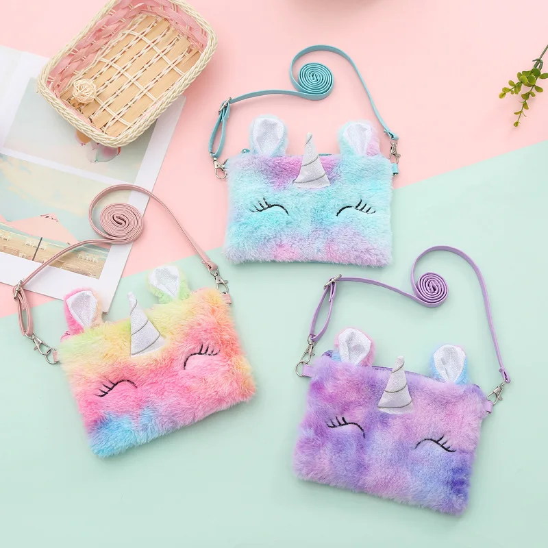 

MSYO Fashion Accessories Cute Cartoon Unicorn Toy Coin Storage Messenger Bags Soft Plush Tie Dye Kids Messenger Bags