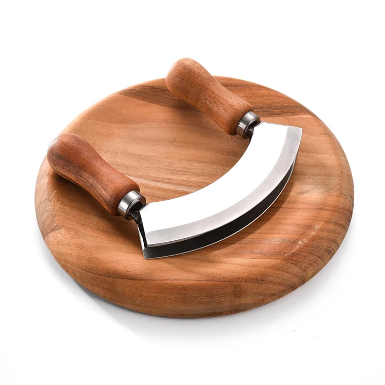 Stainless Steel Double Blade Mincing Knife Herb Cutter Knife With