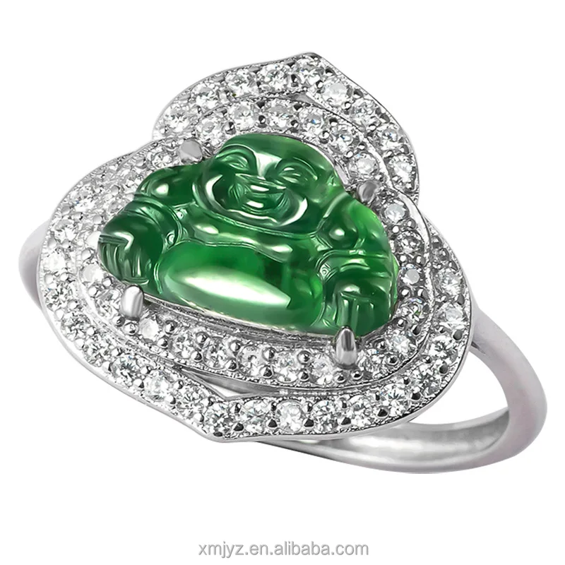 

Certified S925 Silver Inlaid Natural Jade Buddha Statue Male Green Ice Jade Fashion Ring Female Adjustable