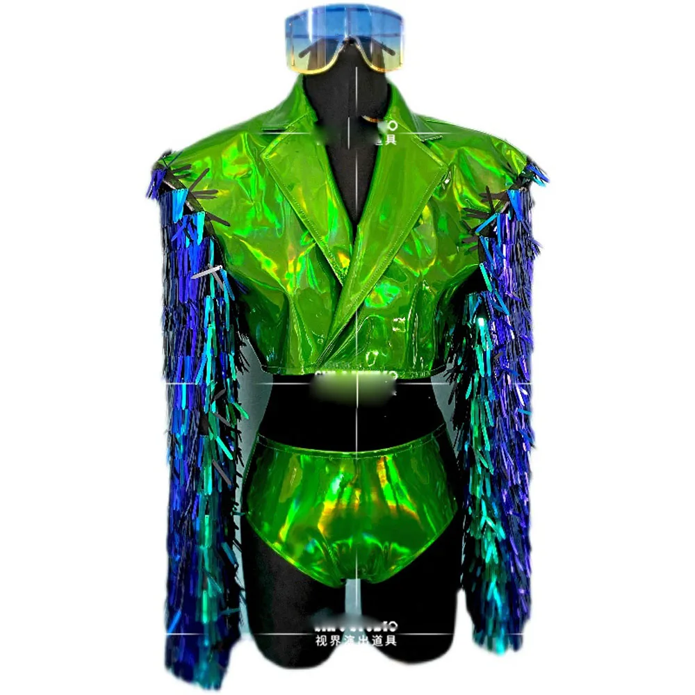 

Nightclub stage dance women performance Green leather gogo costume DS show costume