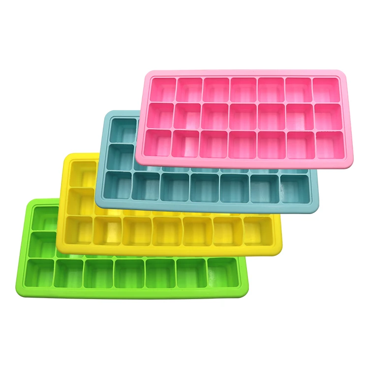 

Food Grade 21 Grids Silicone Ice Cube Tray With Lid For Making Cake Pudding Chocolate Molds Ice Cream Mold, Pink,yellow,blue,green