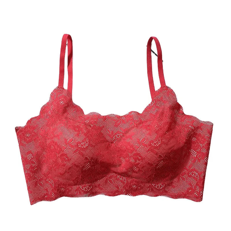 

Summer lace bandeaus girls sweet lace sexy vest bra wireless bra with removable pads laser cut lace bandeaus, Black, nude, red, navy