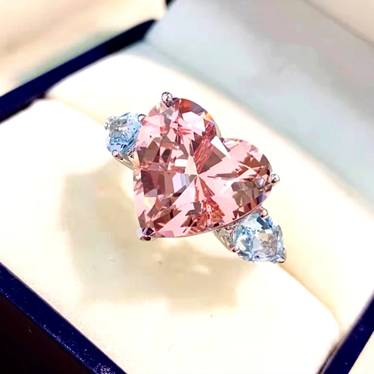

SGARIT wholesale heart ring gemstone jewelry wedding ring 18k gold 8.07ct genuine pink natural morganite women's ring jewelry