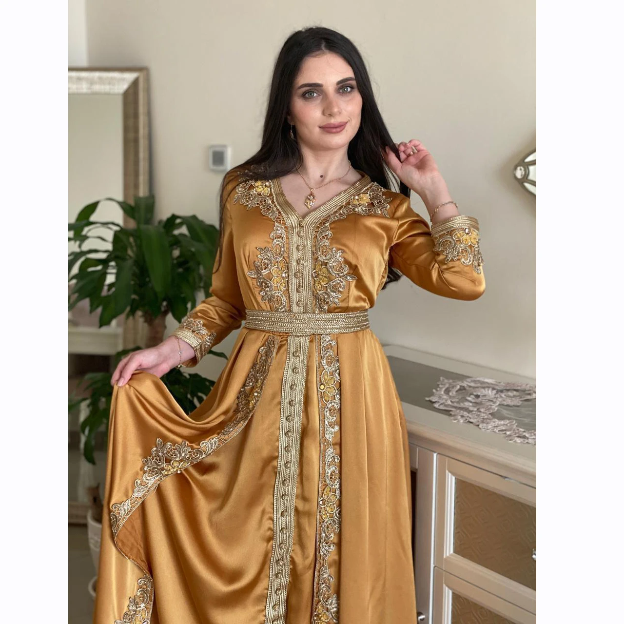 

Brand new abaya muslim women maxi beach waist tie long sleeve dress wholesale dresses in bulk kaftan with high quality, Beige black