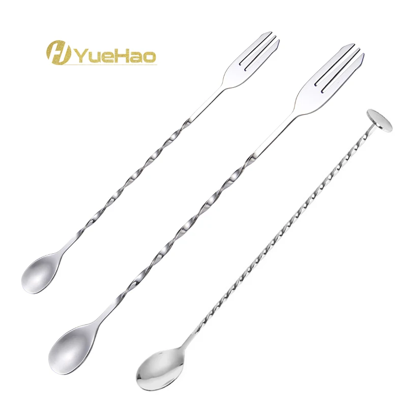 

Spiral Long Handle Cocktail Shaker Swizzle Stick Stainless Steel mixing stirrers stirring fork Metal bar spoon, Sliver