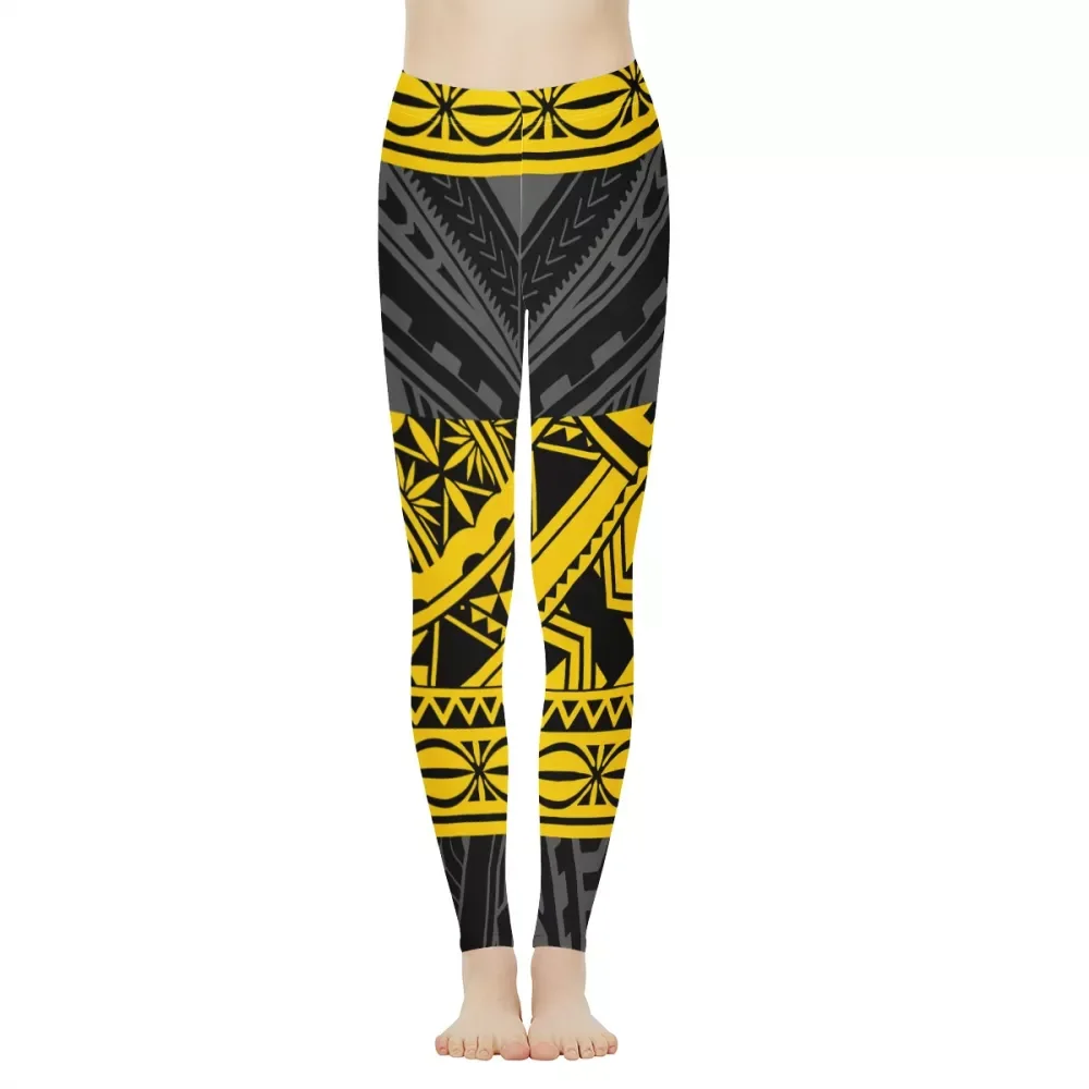 

Women'S yellow Polynesian Yoga Pants tribal tattoo Fitness Sport Tights High Waist Tummy Control Outer Wear Leggings, Customized colors