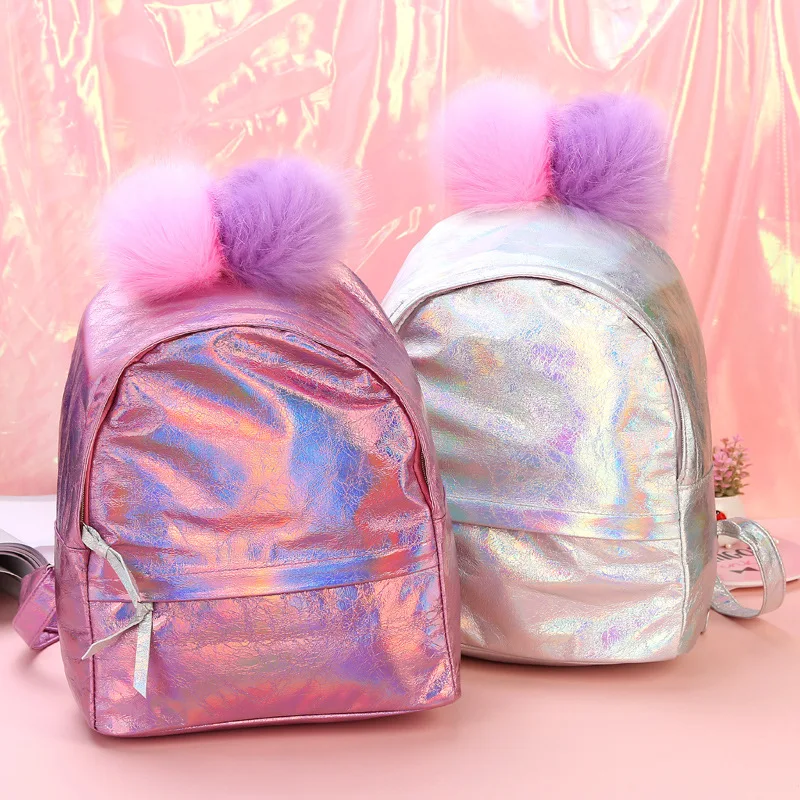 

New Hot Selling Hair Ball Unicorn School Bag Girl Fashion Cartoon Unicorn Backpack School Bag, Customized