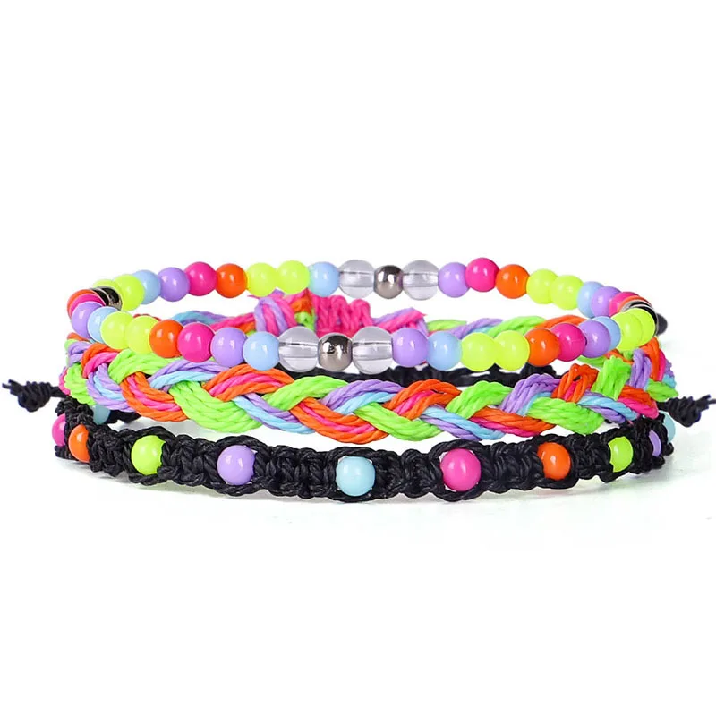 

3pieces/set Bohemian Handmade Waterproof Wax Thread Colorful Bead Bracelet Summer Beach Jewelry