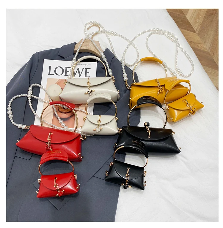 

Amazon hot sale mini ladies handbags fashion rings sling handbags for women pearl chains crossbody shoulder bag