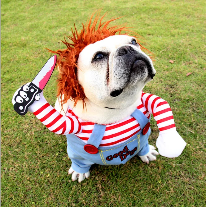 

Dog costume funny pet chucky dog clothes chucky deadly doll Holding a Knife pet dog Costume