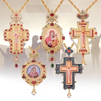 

Orthodox Pectoral Cross Collares Crown Religious Icon byzantine Catholic Crucifix Pendant Long Necklace