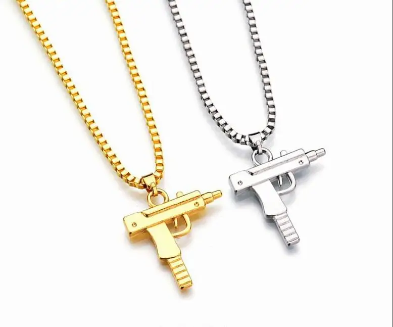 

Personality Fashion necklace alloy gold silver gun pendant necklace for men