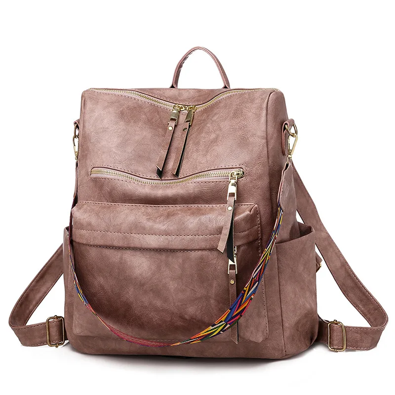 

Latest Ladies Multi-function PU Backpack Travel Bag With Colorful Strap Shoulder Backpack College School Bag Student Backpacks, 12 colors available