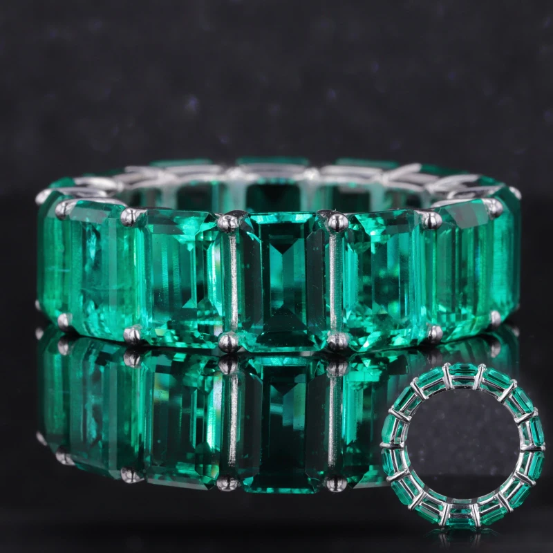 

Moissanite moissanite rings silver 925 classic platinum emerald cut lab grown sapphire green emerald stone ring