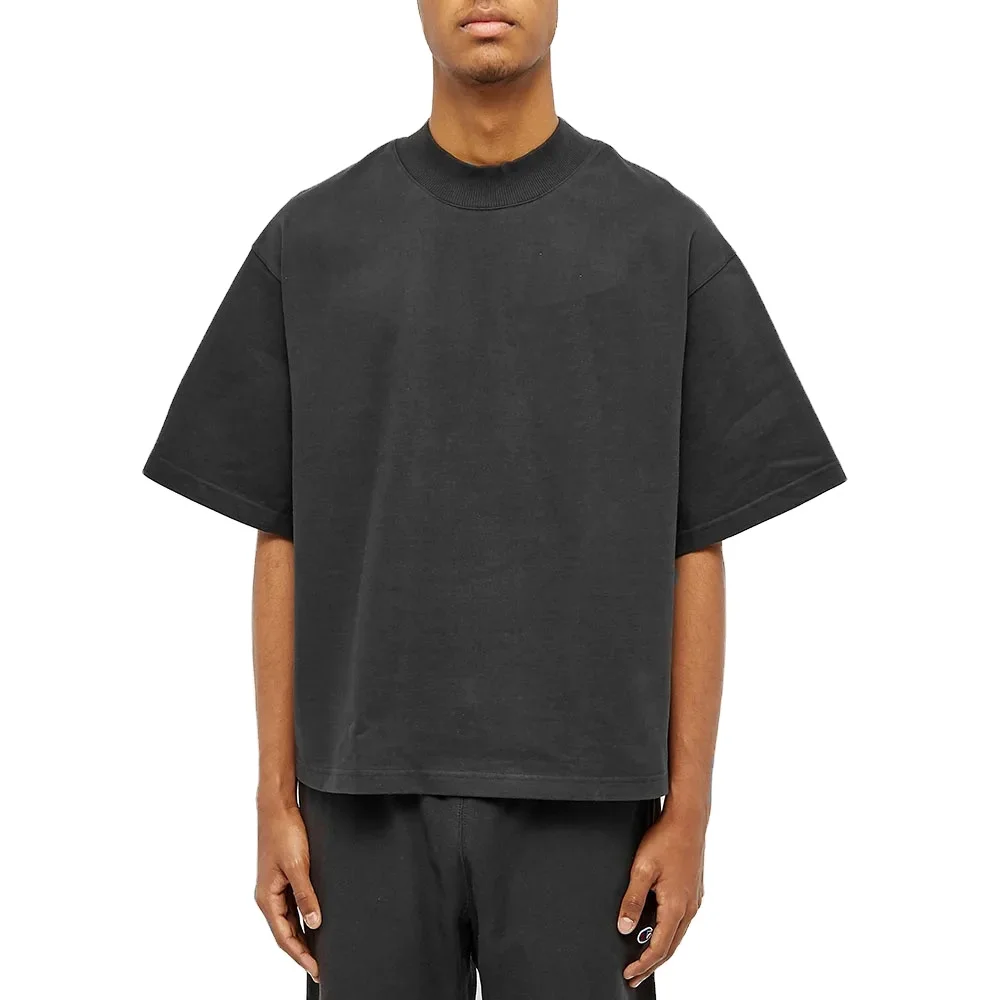 

RTS Custom logo mens washed short sleeve ribbed mock neck black oversized t-shirts