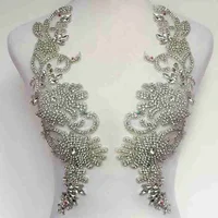

WRA-1006 Wholesale Factory Small Quantity Pair or Single Handmade Bridal Wedding Dress Beaded Bodice Patch Rhinestone Applique
