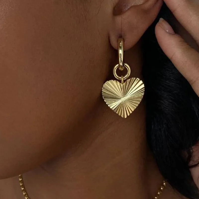 2022 Trendy Earring 18K Gold Plated Korean Heart Burst Stainless Steel  Drop Earrings  Jewelry