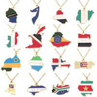 

2019 New Hot Sale Multiple Country Map Necklace Men's and Women's Souvenir Gift Gold Plated National Flag Alloy Pendant Necklace