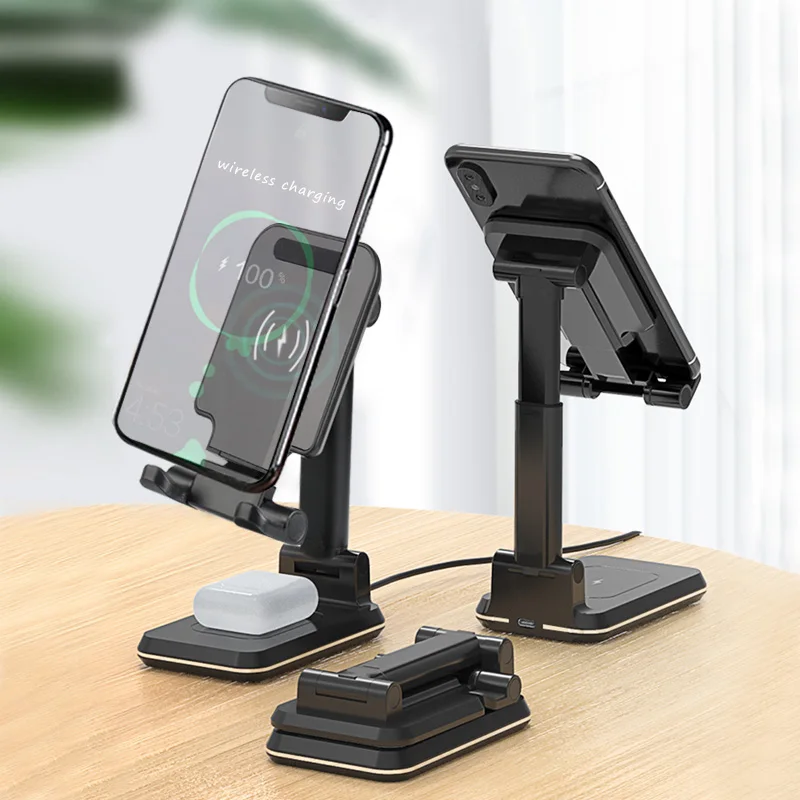 

Qi portable foldable wireless charger phone holder stand