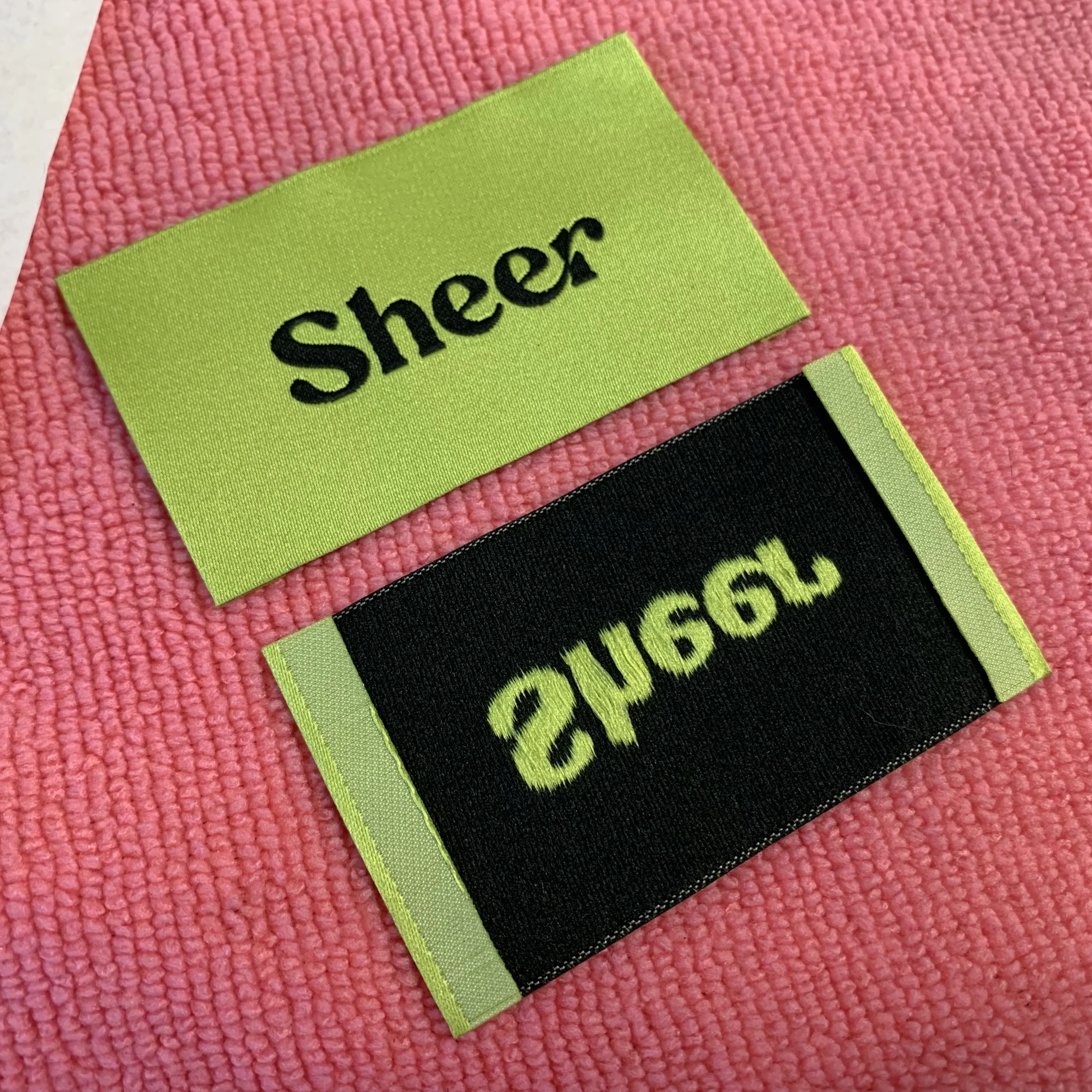Neon Green Color Thick Fabric Taffeta Woven Labelsoft Feeling Not Itchy Textile Clothing Label