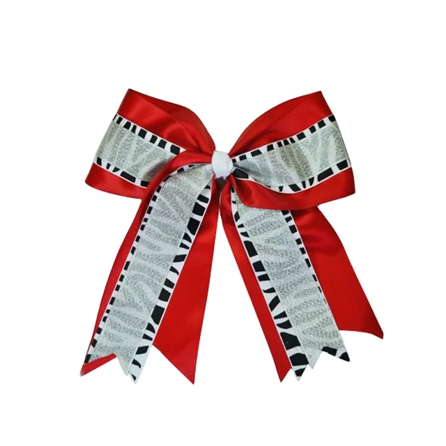 

Print grosgrain cheer hair bows with ponytail for cheerleaders