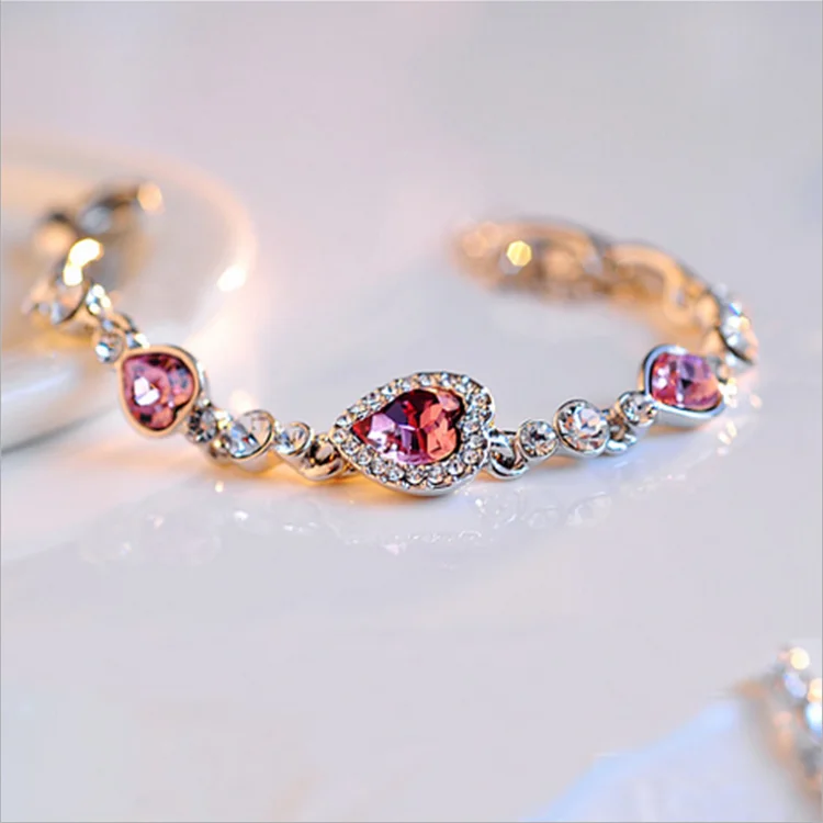 

Korean Fashion Heart Crystal Bracelet Ocean Heart Jewelry Accessories Bracelet Plating Alloy Diamond Bracelet for Lady, As the picture show