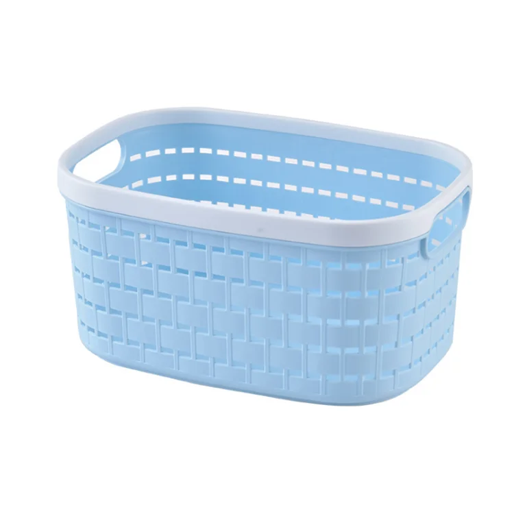 

Medium size Houseware Rattan Design Multi-purpose Plastic Storage Basket with lid Storage box, Blue/pink/green/gray/white