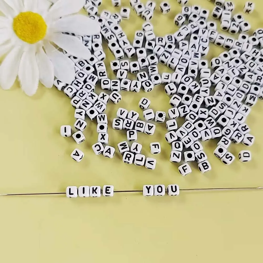 Acrylic Black White A-Z Letter Beads Square Cube Alphabet Spacer Beads for Jewelry Making Diy Bracelet Accessories
