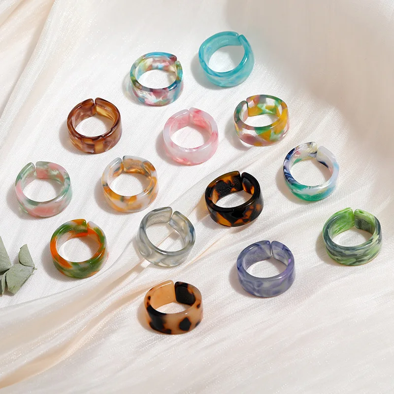 

Acrylic Resin Halo Dyed Open Ring INS Fashion Acetic Acid Retro Vintage Daily Women Rings, Acrylic ring